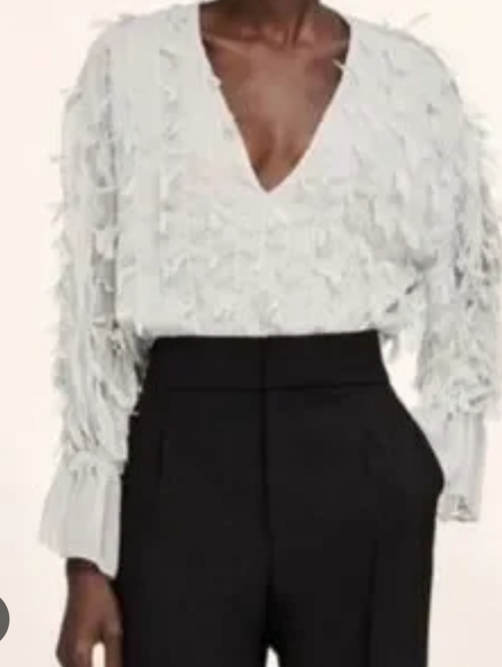 NWT ZARA | Mint Green Ruffle Feather Blouse V-neck Sz XL - Picture 2 of 7